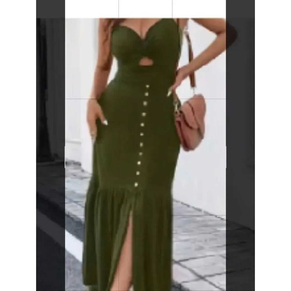Olive Green Spaghetti Strap Maxi Dress - Brand: